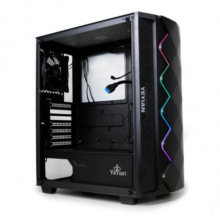 GABINETE GAMER YEYIAN ABYSS 2500, CON VENTANA LATERAL RGB , MIDI TOWER NEGRO, NEGRO