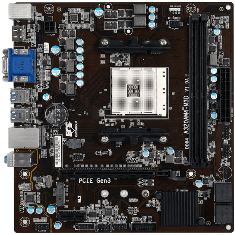 MOTHERBOARD ECS A320AM4-M3D 2DDR4 SOCAM4 REQUIERE TARJETA VIDEO M/ATX